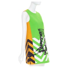 DIOR 2022 Runway D-Jungle geometric panther green orange graphic shift dress S
