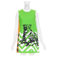 DIOR 2022 Runway D-Jungle geometric panther green orange graphic shift dress S
