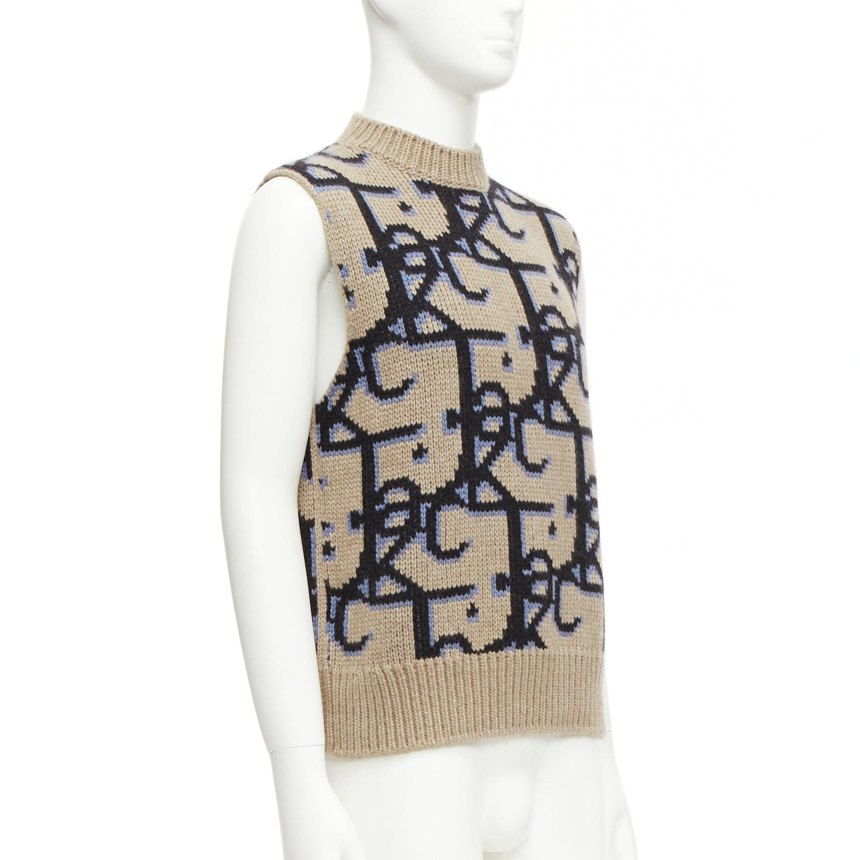 Brown DIOR 2022 Travis Scott Cactus Jack 100% cashmere monogram sweater vest XXS For Sale