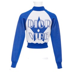 DIOR 2022 Vibe white electric blue big logo star back cropped track jacket FR34