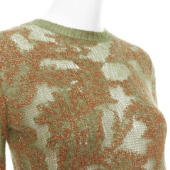 DIOR 2023 Brocart green brown cashmere blend loose knit sweater FR34 XS