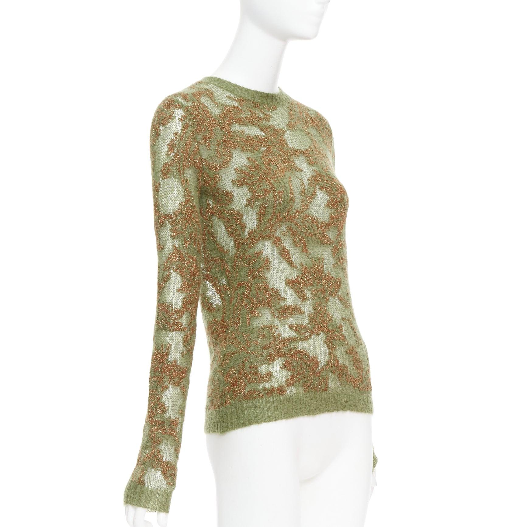 Brown DIOR 2023 Brocart green brown cashmere blend loose knit sweater FR34 XS For Sale