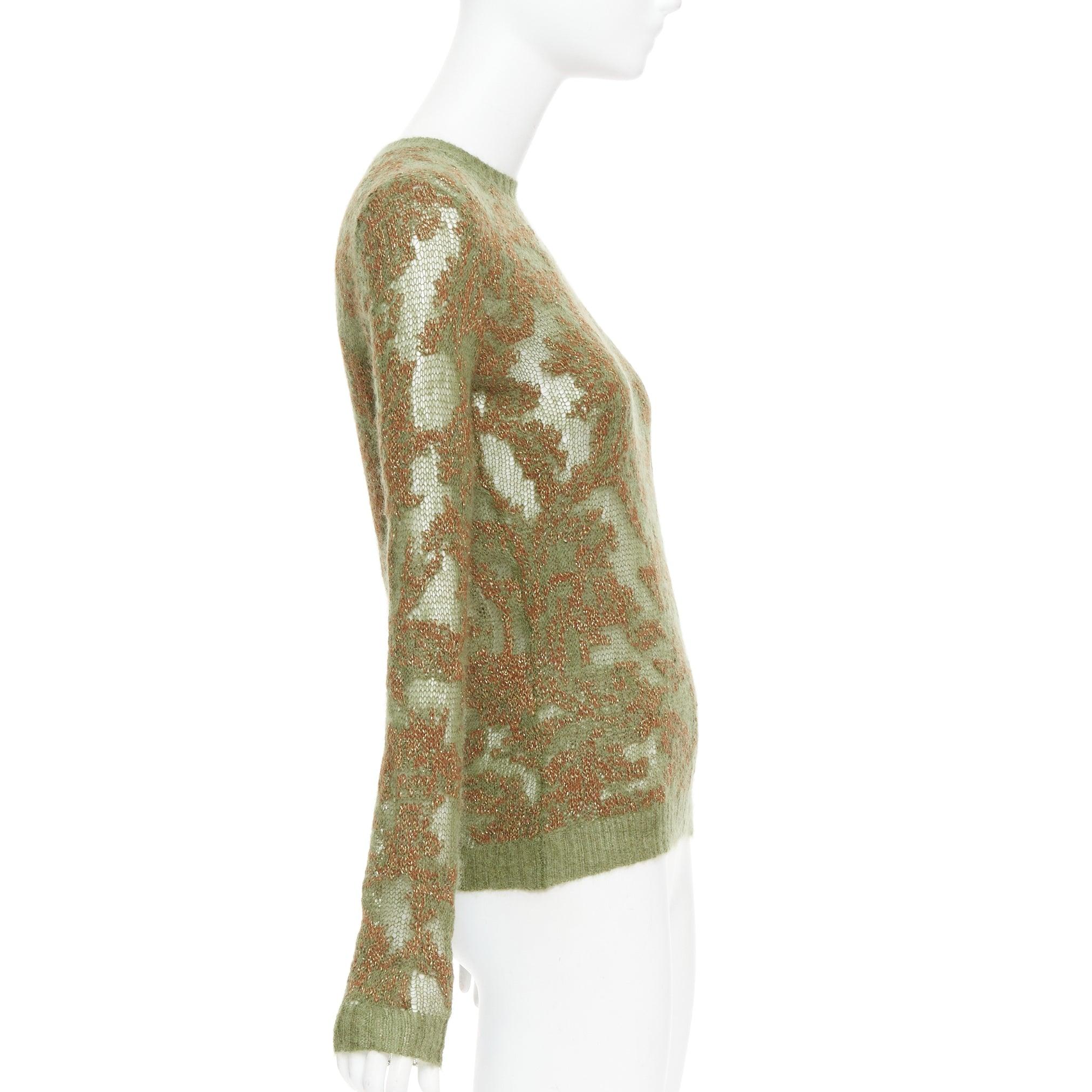 DIOR 2023 Brocart green brown cashmere blend loose knit sweater FR34 XS In Good Condition For Sale In Hong Kong, NT