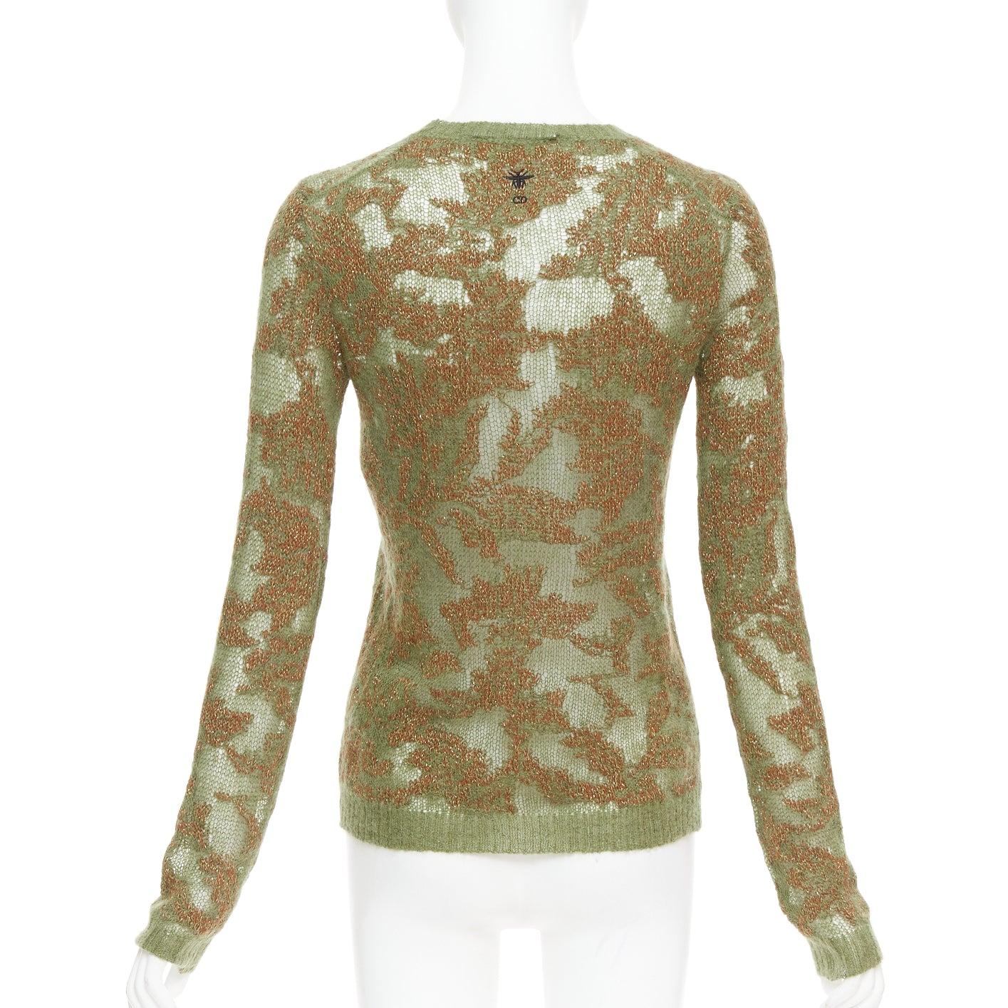 Women's DIOR 2023 Brocart green brown cashmere blend loose knit sweater FR34 XS For Sale
