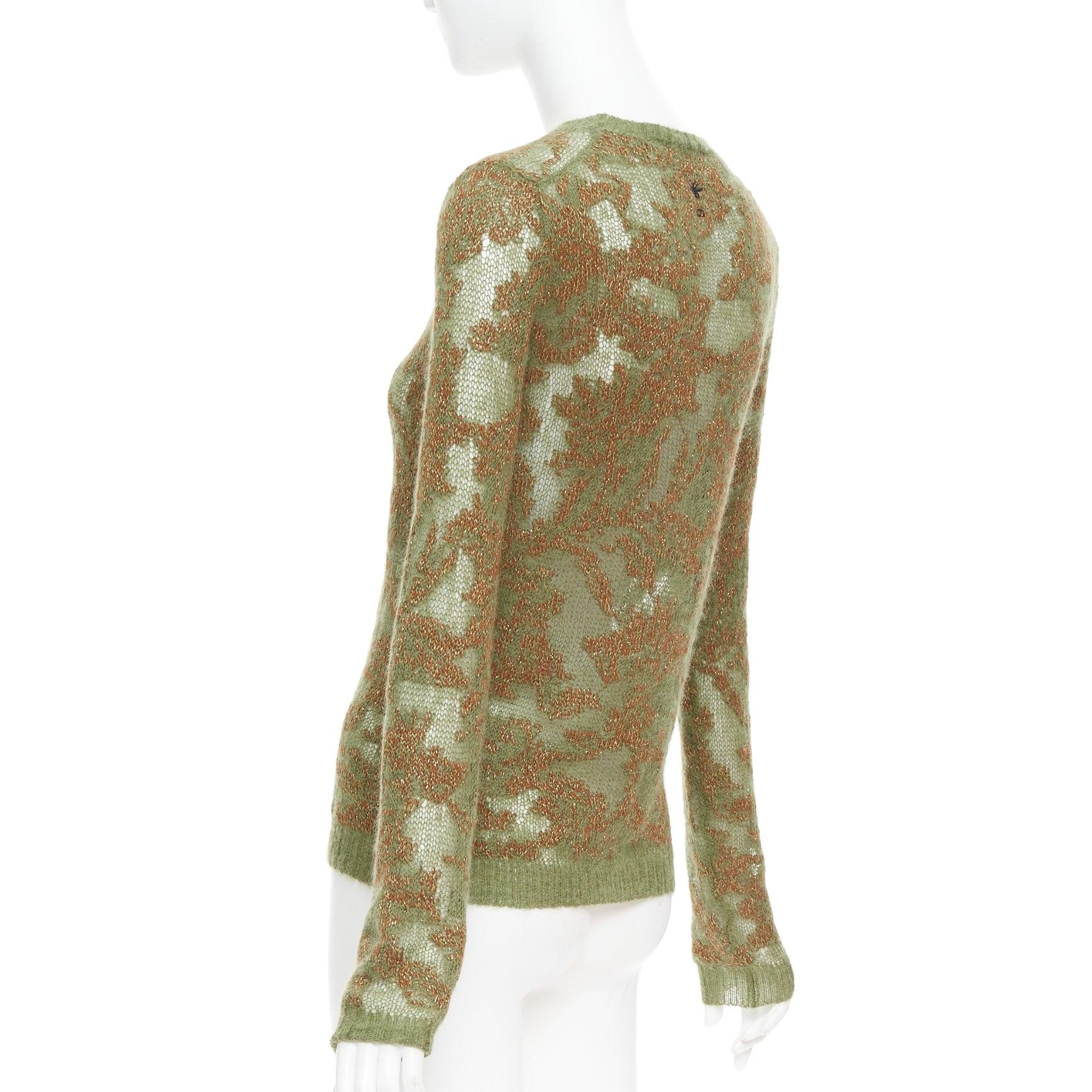 DIOR 2023 Brocart green brown cashmere blend loose knit sweater FR34 XS For Sale 1