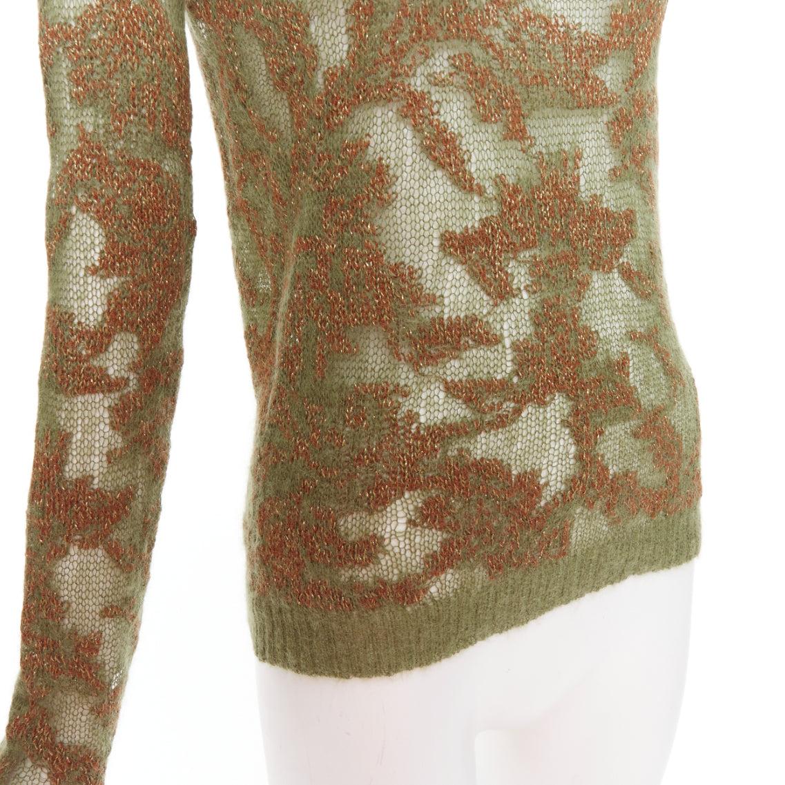 DIOR 2023 Brocart green brown cashmere blend loose knit sweater FR34 XS For Sale 2