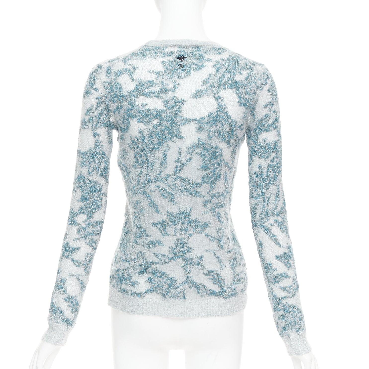 DIOR 2023  Brocart grau blau Kaschmir Mischung lose stricken Pullover FR34 XS Damen im Angebot