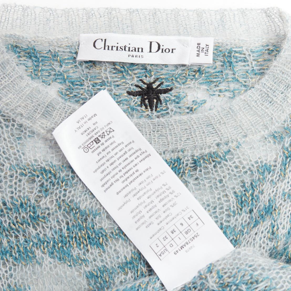 DIOR 2023  Brocart grau blau Kaschmir Mischung lose stricken Pullover FR34 XS im Angebot 3