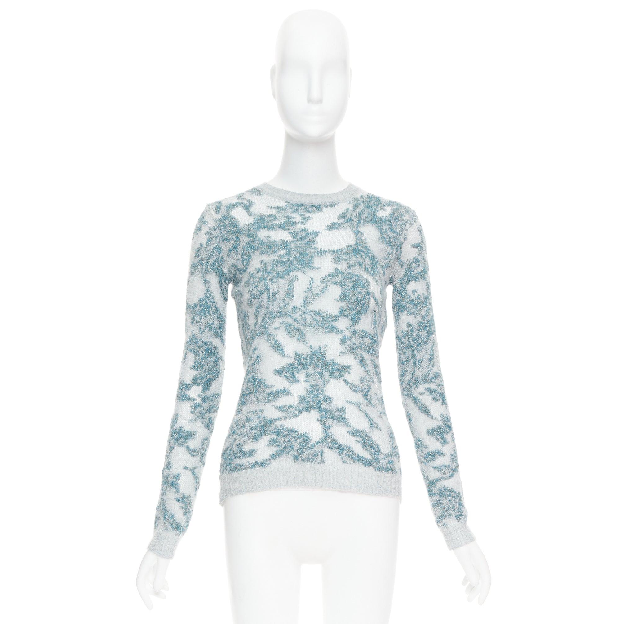 DIOR 2023  Brocart grau blau Kaschmir Mischung lose stricken Pullover FR34 XS im Angebot 4