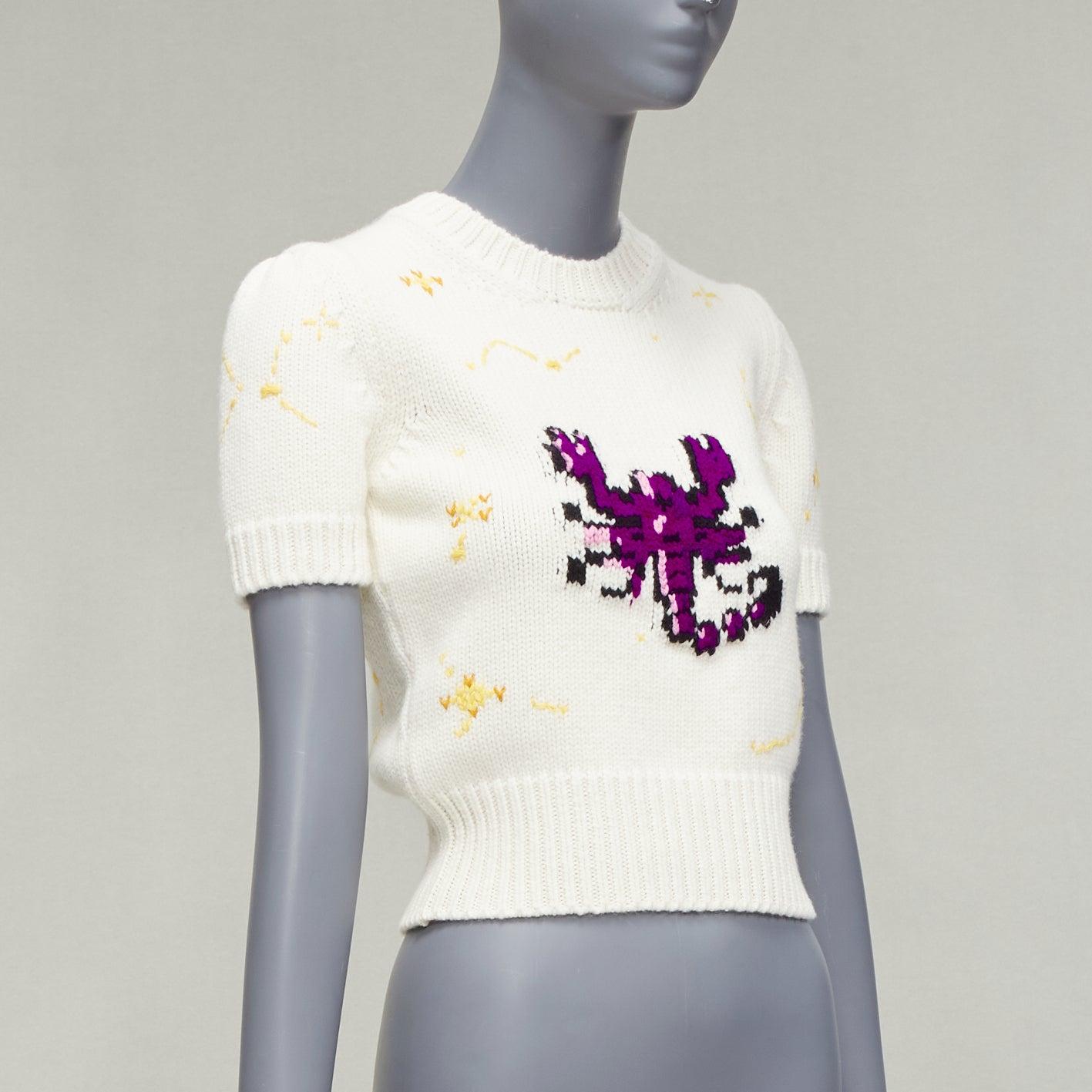 DIOR 2023 cream virgin wool cashmere Scorpio Zodiac cropped sweater top FR34 XS In Excellent Condition For Sale In Hong Kong, NT