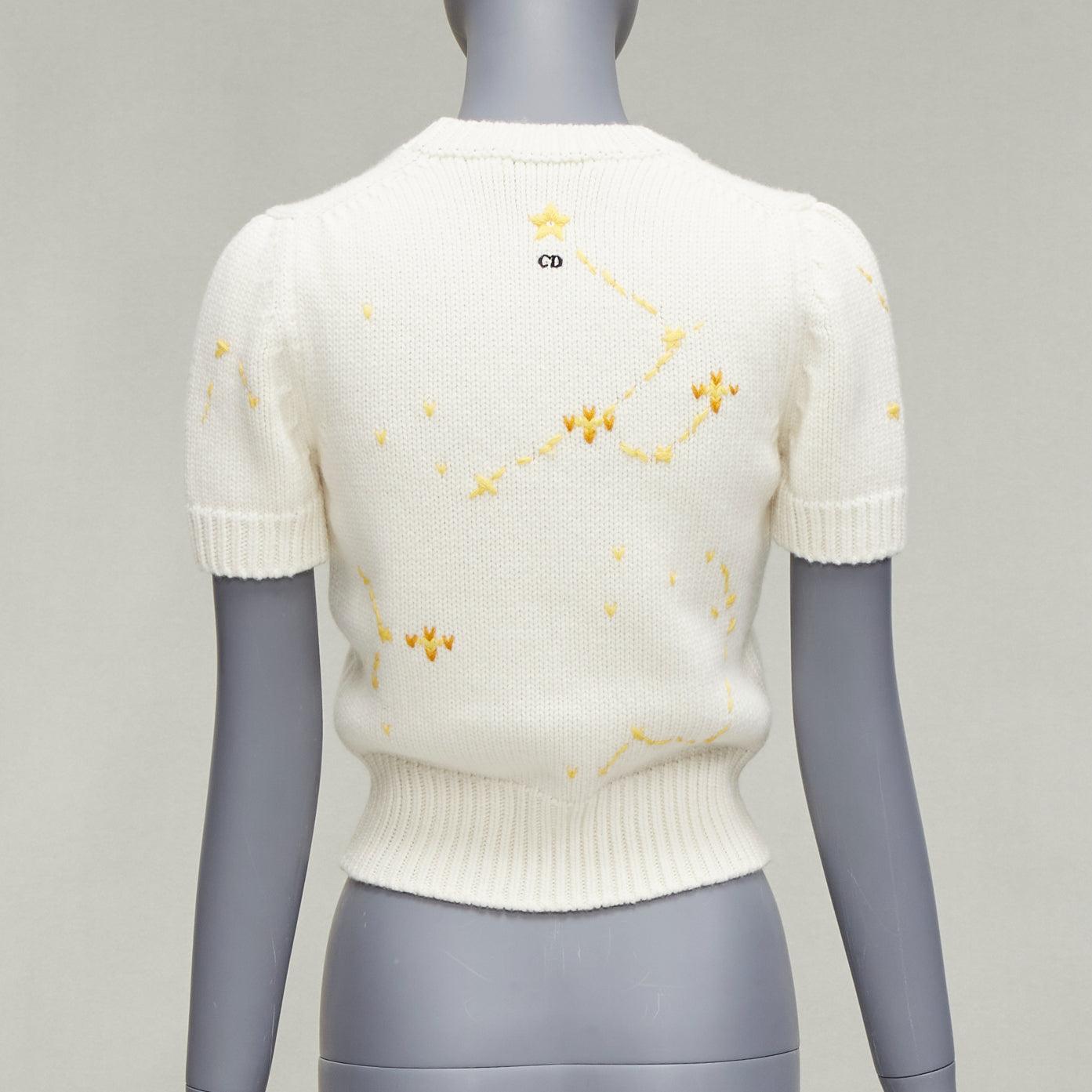 DIOR 2023 cream virgin wool cashmere Scorpio Zodiac cropped sweater top FR34 XS For Sale 1