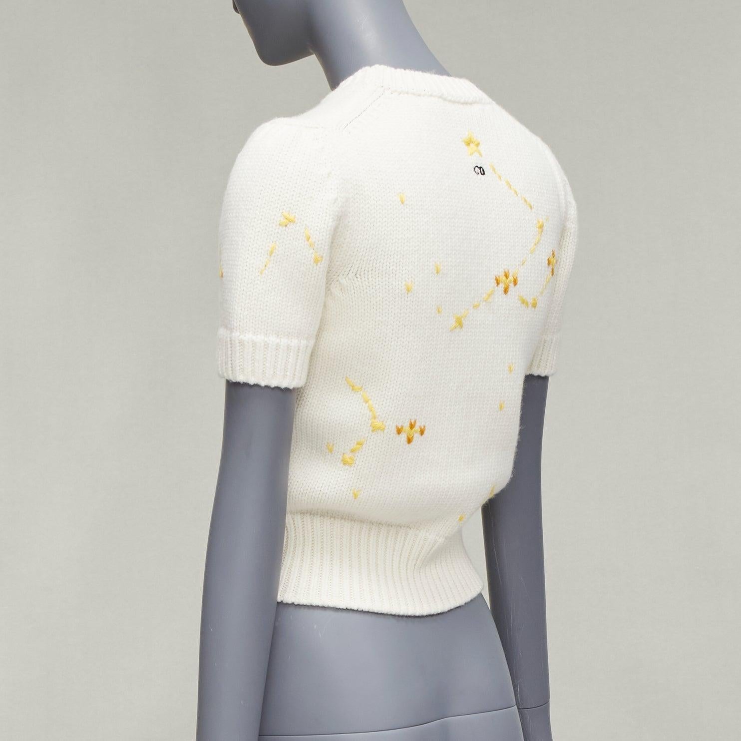 DIOR 2023 cream virgin wool cashmere Scorpio Zodiac cropped sweater top FR34 XS For Sale 2