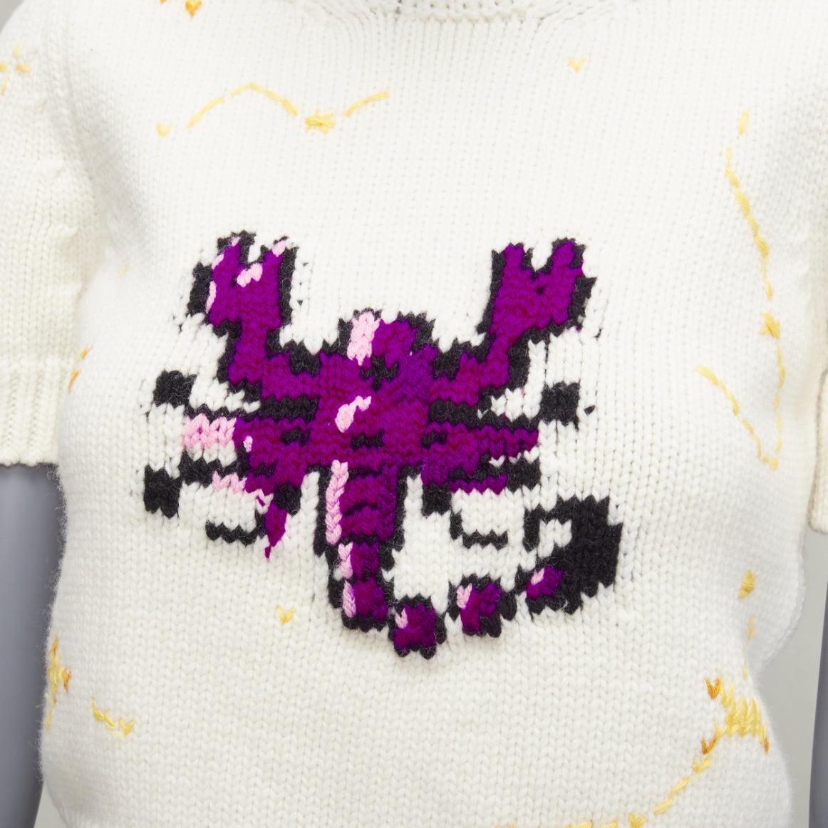 DIOR 2023 crème laine vierge cachemire Scorpio Zodiac pull-over cropped FR34 XS en vente 3