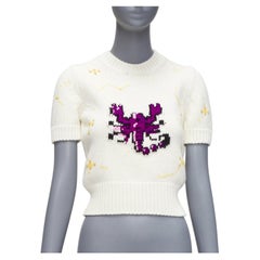 DIOR 2023 cream virgin wool cashmere Scorpio Zodiac cropped sweater top FR34 XS