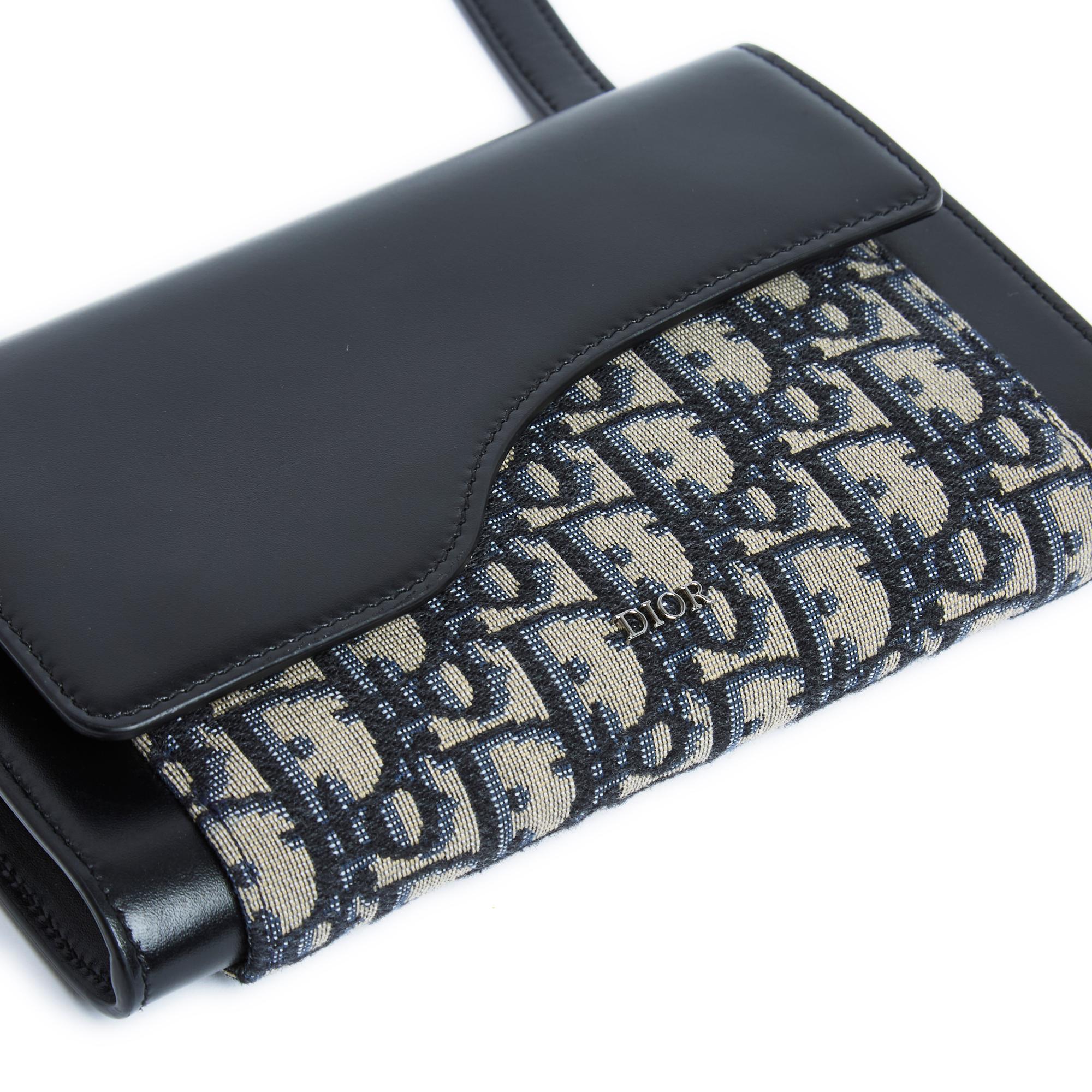 Dior 2023 Pochette Wallet on strap Bag Oblique Jacquard Blue Dior Bag In Excellent Condition In PARIS, FR