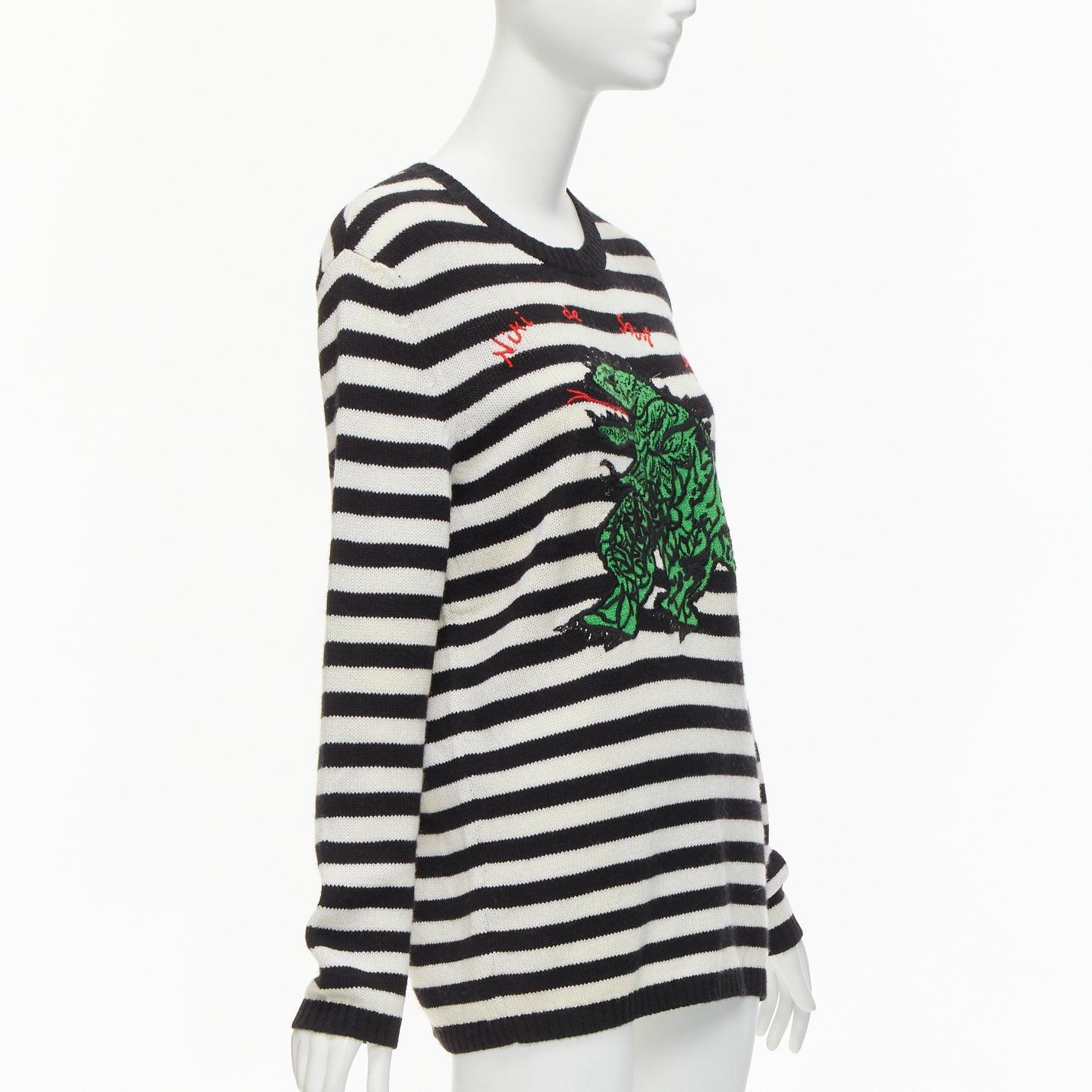 DIOR 2023 Runway 100% Kaschmir schwarz weiß grün Dinosaurier Pullover FR38 M (Schwarz) im Angebot