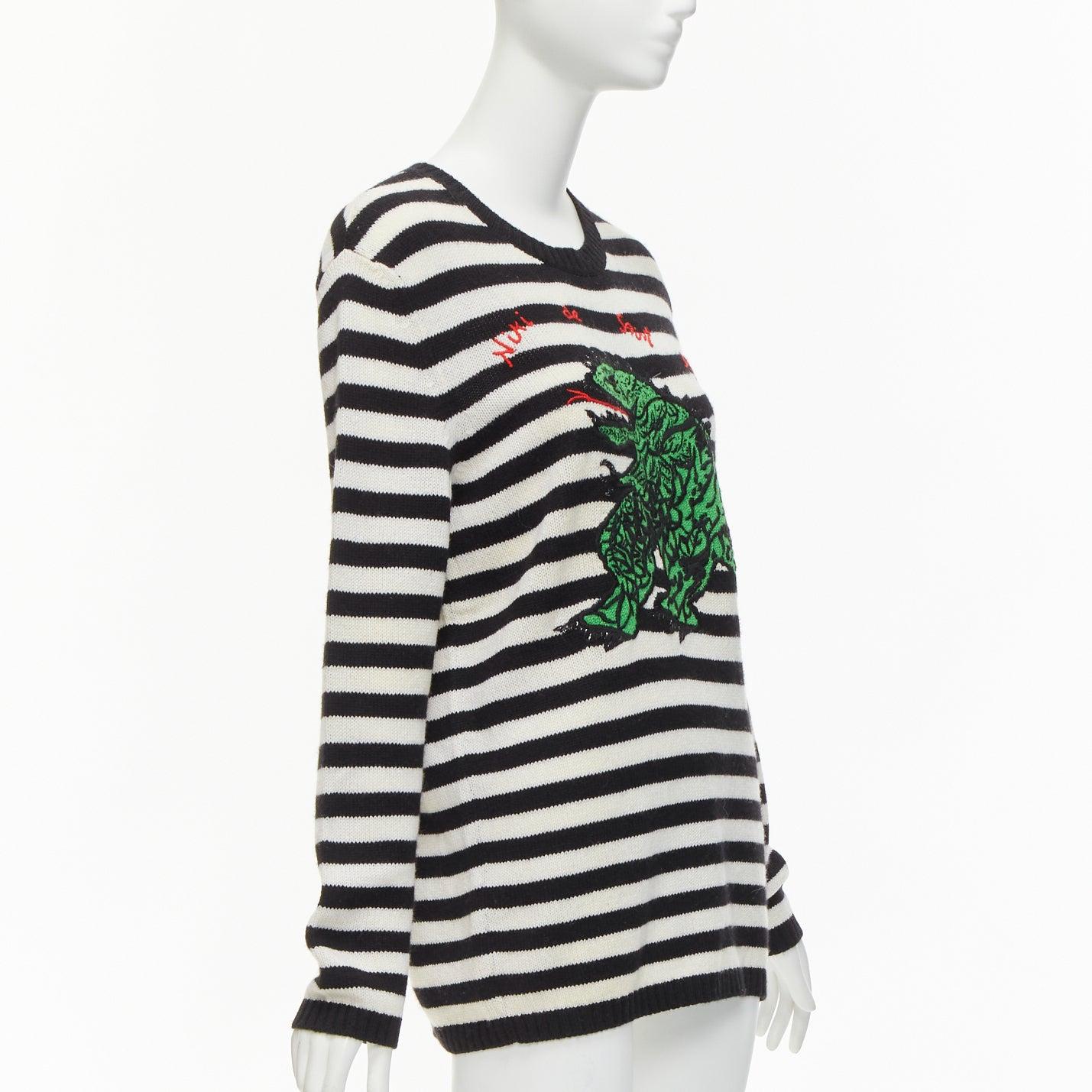 DIOR 2023 Runway 100% cashmere black white green dinosaur sweater FR38 M In Excellent Condition For Sale In Hong Kong, NT