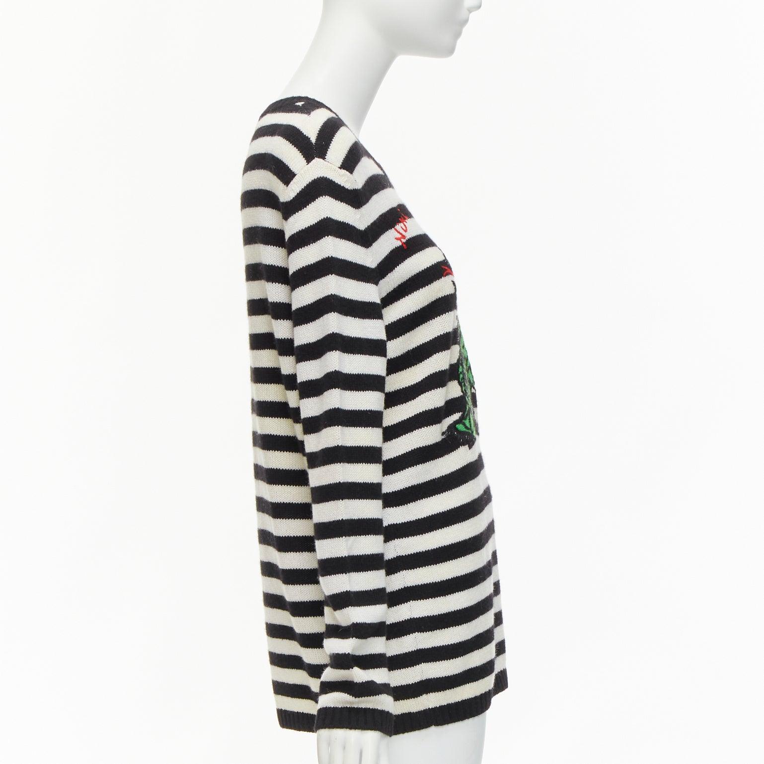 DIOR 2023 Runway 100% Kaschmir schwarz weiß grün Dinosaurier Pullover FR38 M im Zustand „Hervorragend“ im Angebot in Hong Kong, NT
