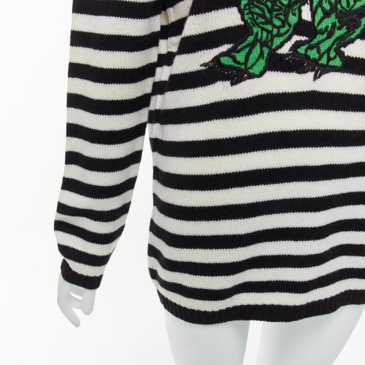 DIOR 2023 Runway 100% cashmere black white green dinosaur sweater FR38 M For Sale 3