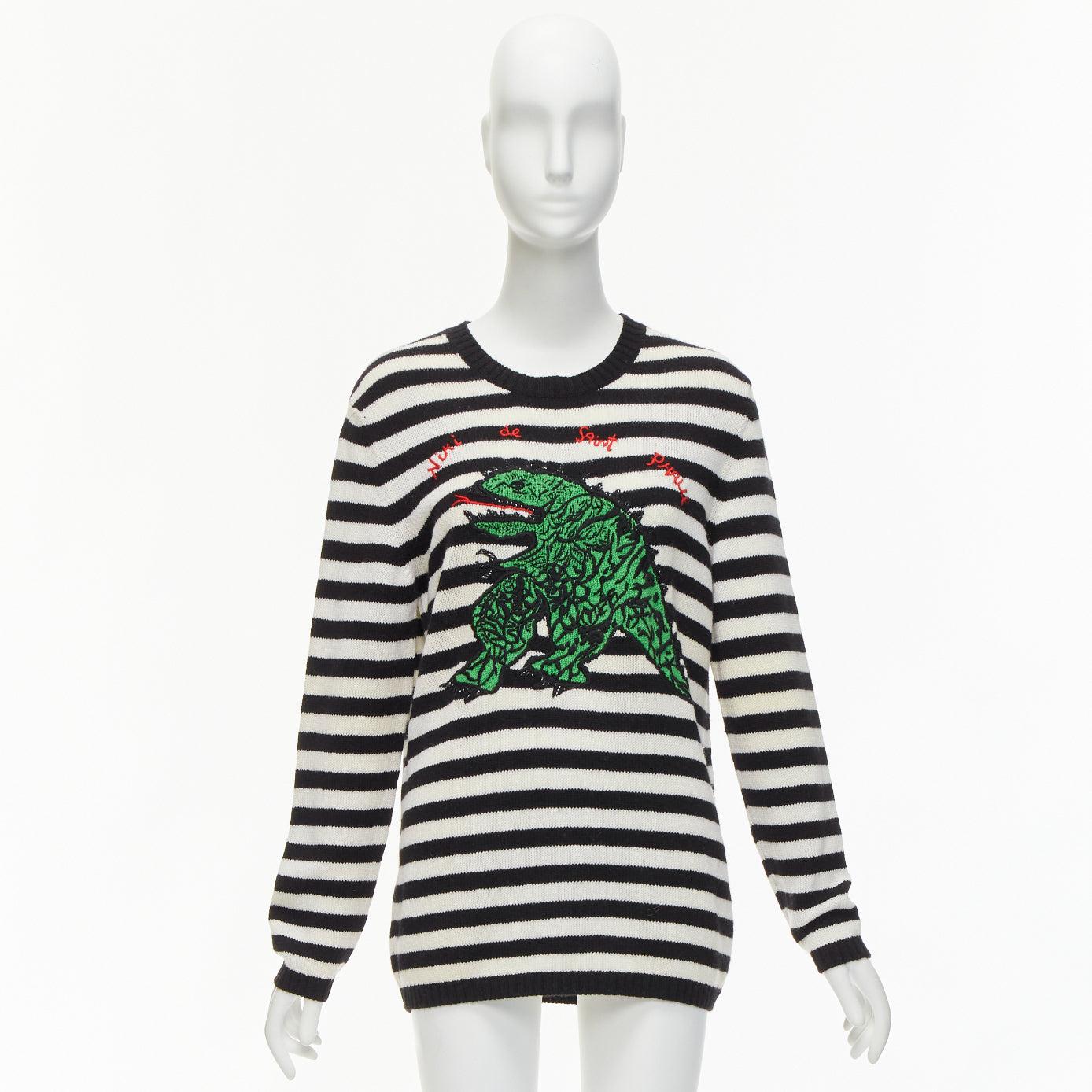 DIOR 2023 Runway 100% Kaschmir schwarz weiß grün Dinosaurier Pullover FR38 M im Angebot 4