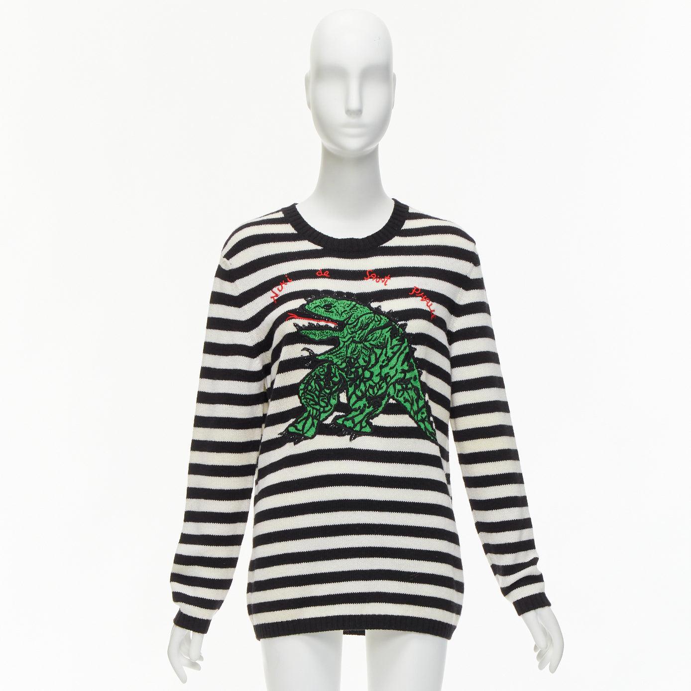 DIOR 2023 Runway 100% cashmere black white green dinosaur sweater FR38 M For Sale 5