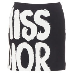 DIOR 2024 Miss Dior fuchsia graffiti paint logo knitwear mini skirt FR34 XS