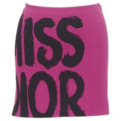 DIOR 2024 Miss Dior fuchsia pink graffiti paint logo knitwear mini skirt FR34 XS