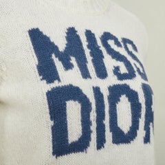 DIOR 2024 Miss Dior graffiti intarsia ecru white cashmere silk knit sweater FR34