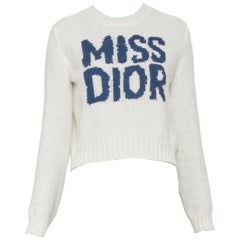 DIOR 2024 Miss Dior graffiti intarsia ecru white cashmere silk knit sweater FR34