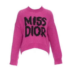 DIOR 2024 Runway Miss Dior magenta pink black logo cashmere silk sweater FR34 XS
