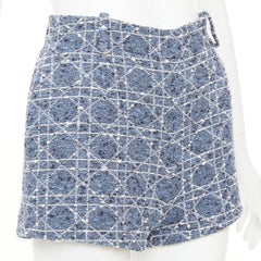DIOR 2025 Macrocannage sky blue white cotton blend tweed woven hot shorts FR34