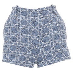 DIOR 2025 Macrocannage sky blue white cotton blend tweed woven hot shorts FR34