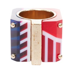 DIOR 2922 Sorbet Cube red blue geometric resin gold logo statement ring