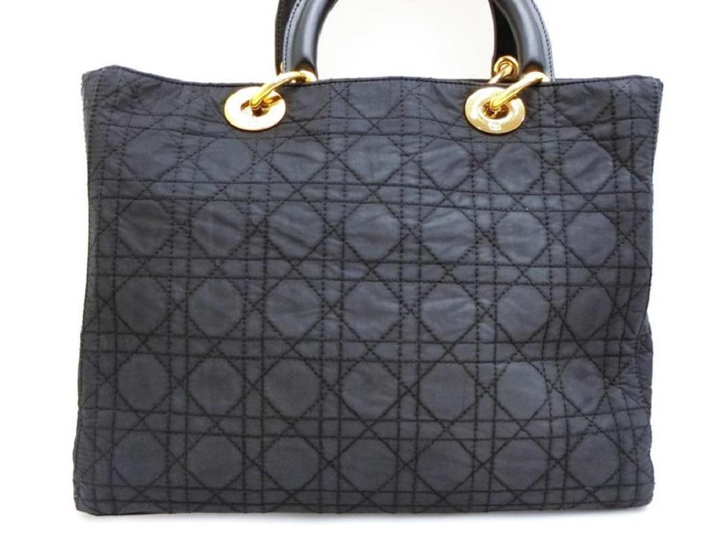 Dior 2way Cannage Quilted Lady Tote 233784 Black Nylon Shoulder Bag 4
