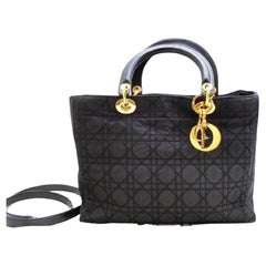 Vintage Dior 2way Cannage Quilted Lady Tote 233784 Black Nylon Shoulder Bag
