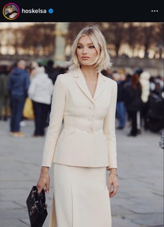 Dior 30 Montaigne Bar Jacket Off-White Ecru Plumetis Tulle Skirt Set FR38