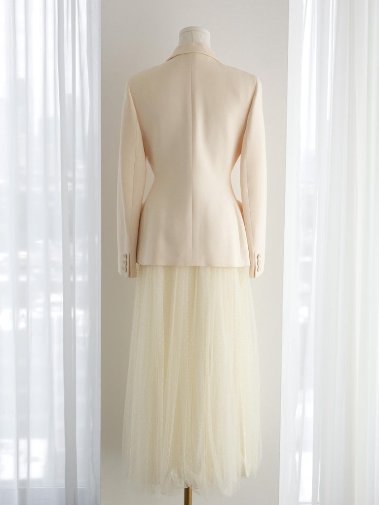 Dior 30 Montaigne Bar Jacket Off-White Ecru Plumetis Tulle Skirt