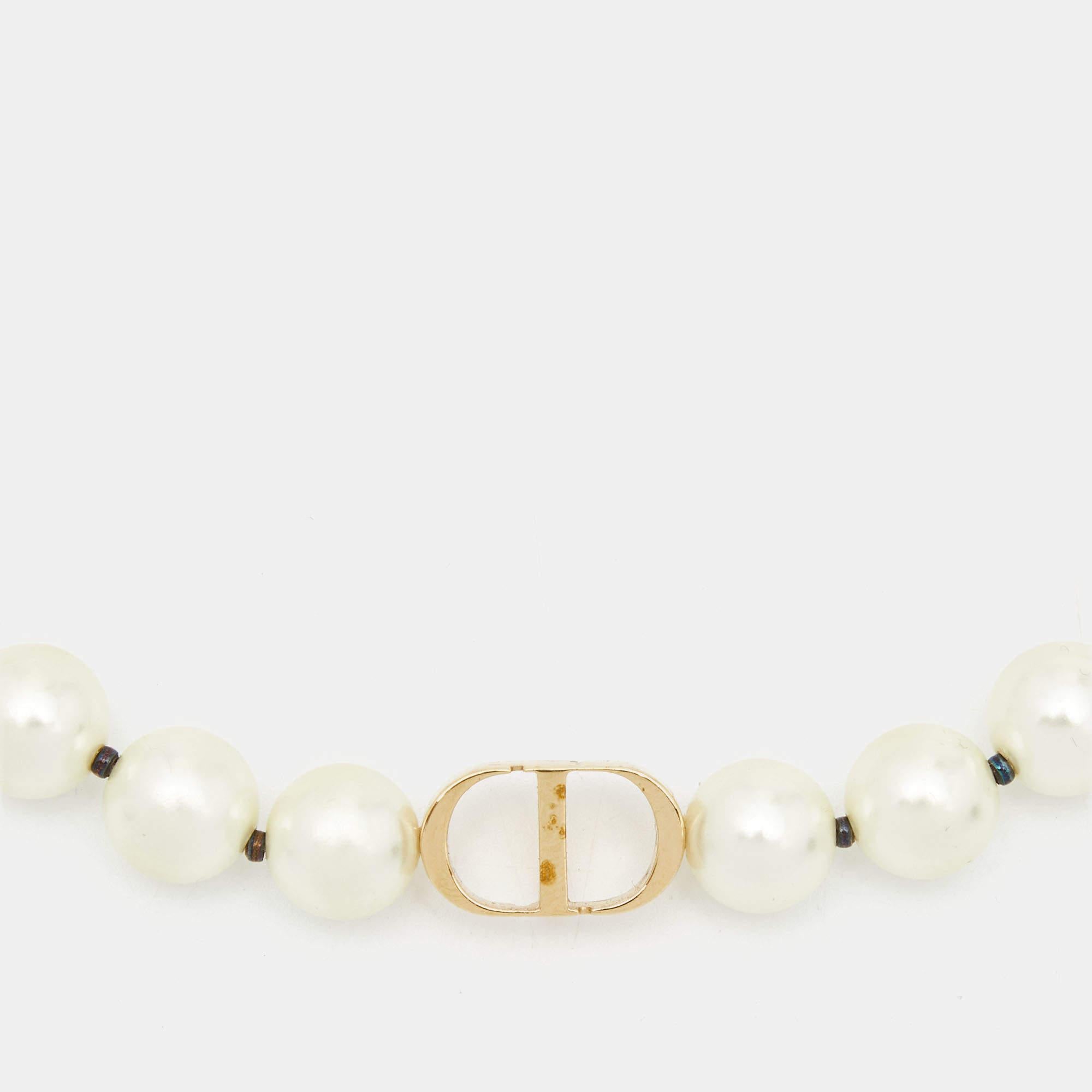 Women's Dior 30 Montaigne Faux Pearl Gold Tone Choker Necklace