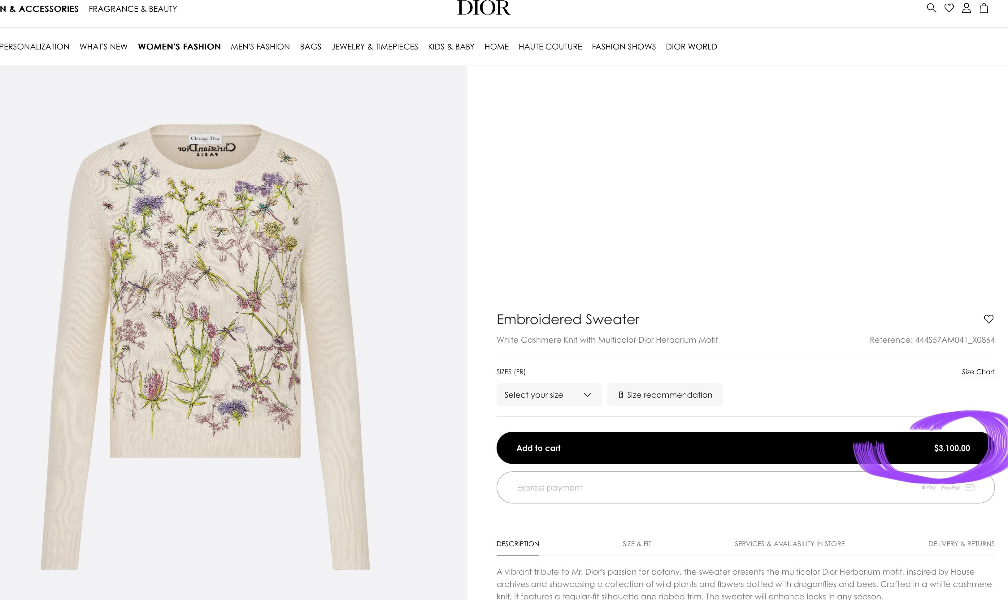 Purple Dior 3K$ New Embroidered Cashmere Jumper