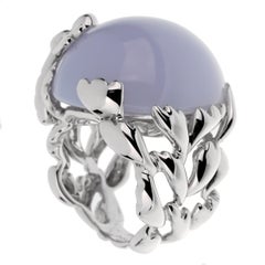 Dior 40ct Blue Chalcedony 18k Diamond Gold Cocktail Ring Sz 6