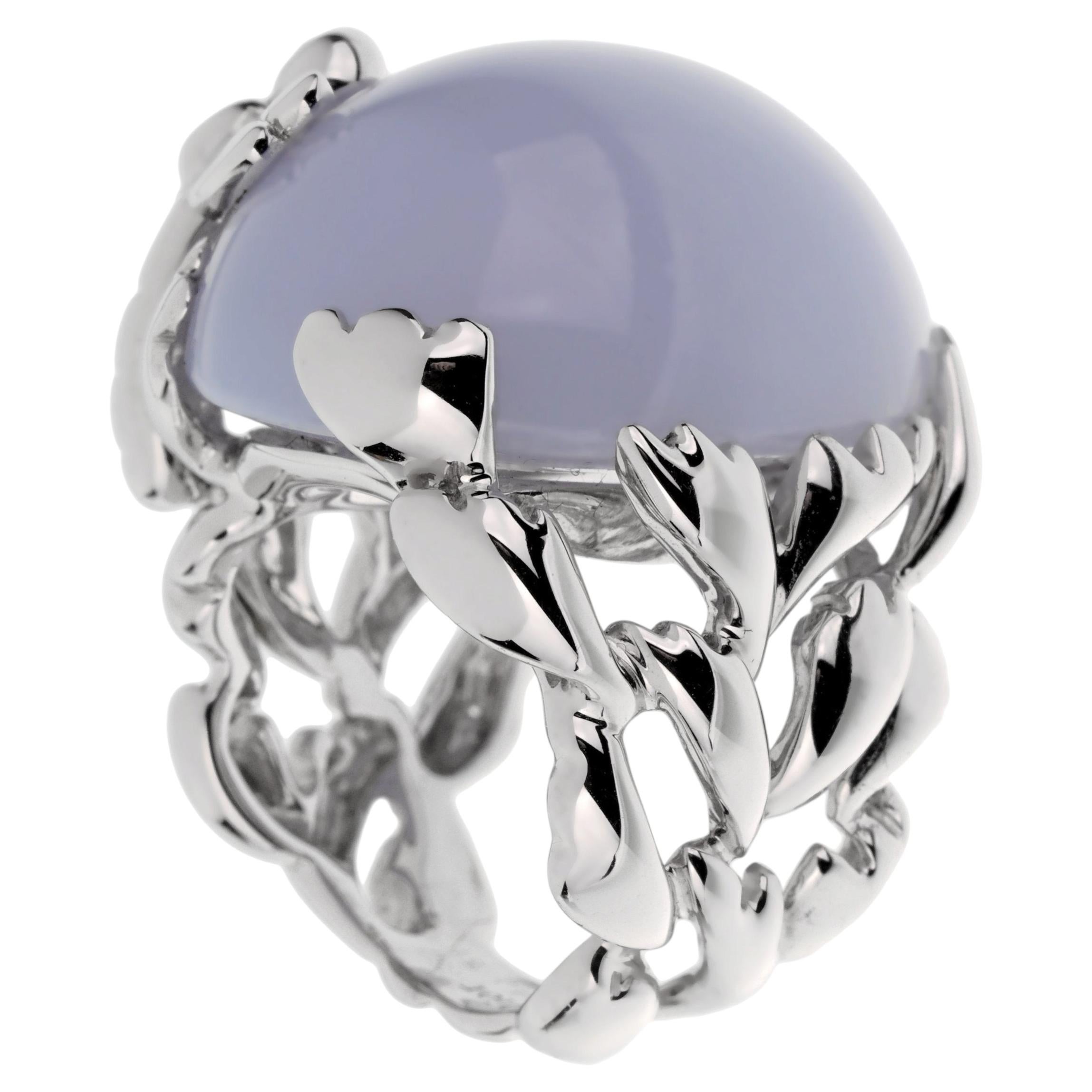 Dior 40ct Blue Chalcedony 18k Diamond Gold Cocktail Ring Sz 6