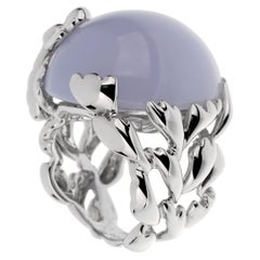 Dior 40ct Blue Chalcedony 18k Diamond Gold Cocktail Ring Sz 6