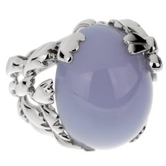 Dior 40ct Blue Chalcedony Diamond 18k Gold Cocktail Ring Sz 6