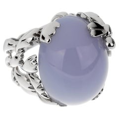 Dior 40ct Blue Chalcedony Diamond 18k Gold Cocktail Ring Sz 6