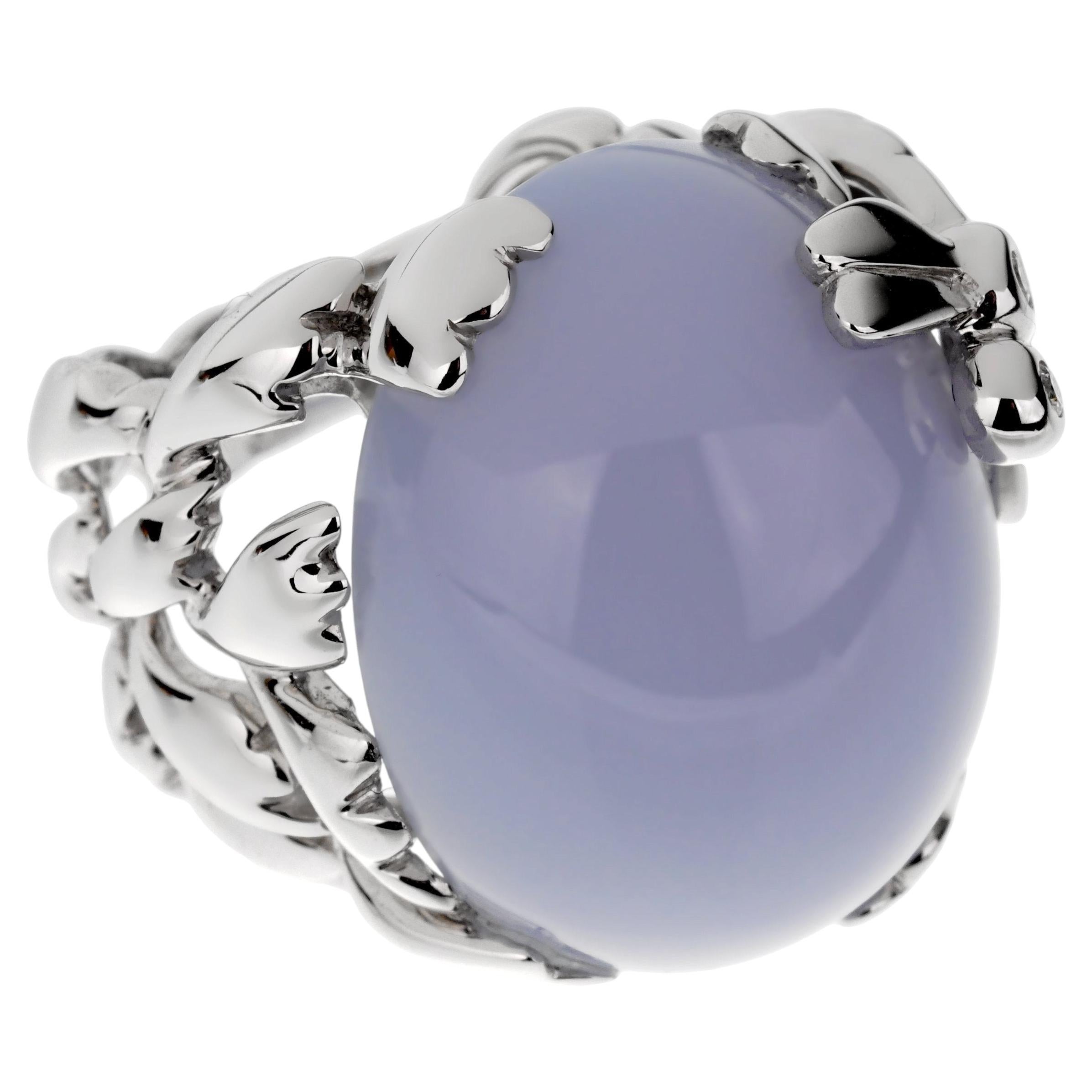 Dior 40ct Blue Chalcedony Diamond 18k Gold Cocktail Ring Sz 6