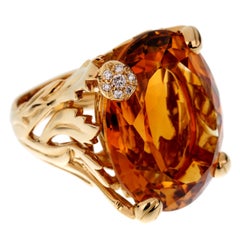 Dior 44.5ct Citrine Diamond Cocktail 18k Yellow Gold Ring Sz 5 1/2