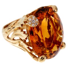 Dior 44.5ct Citrine Diamond Cocktail 18k Yellow Gold Ring Sz 5 1/2