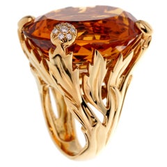 Dior 44.5ct Citrine Diamond Cocktail 18k Yellow Gold Ring Sz 6 1/2