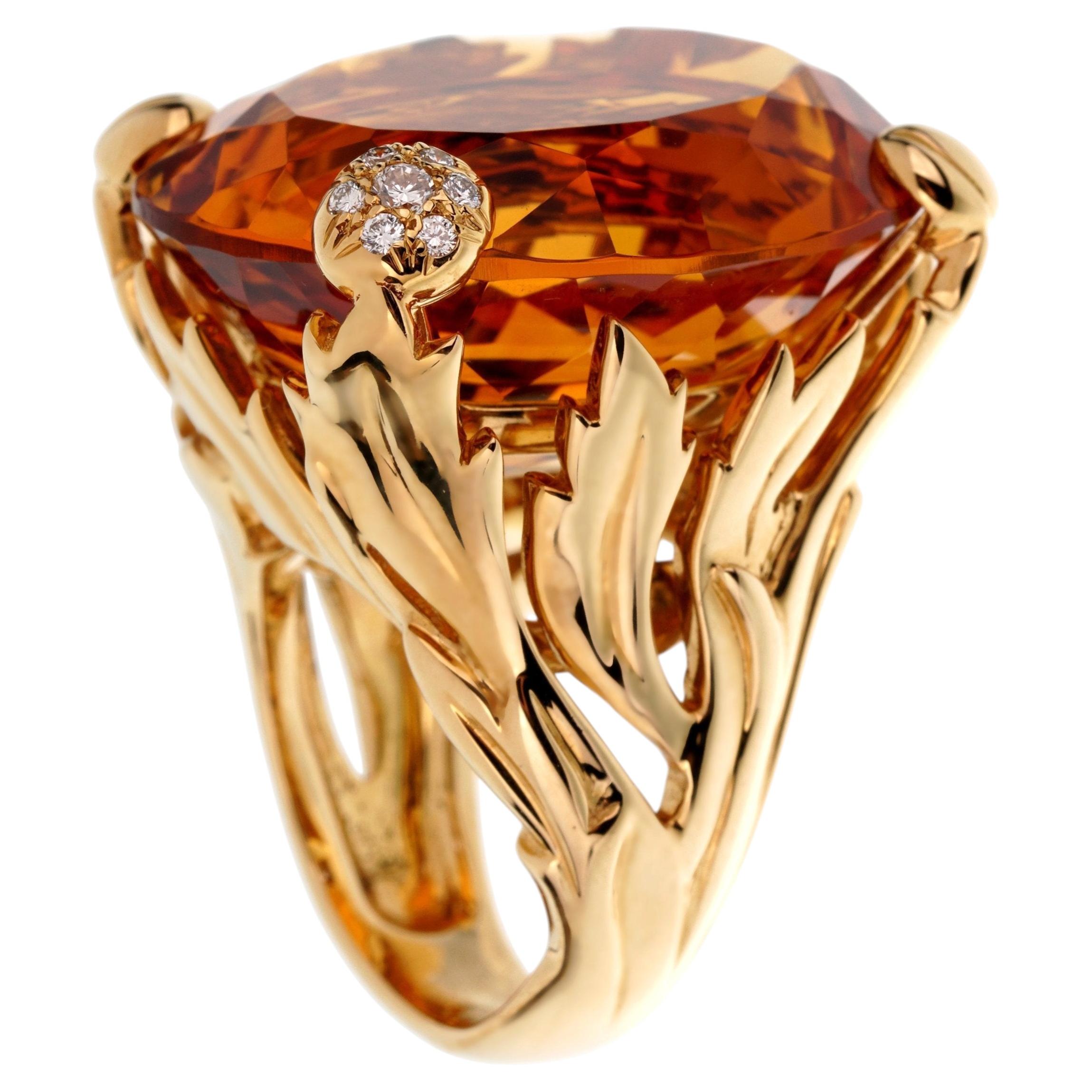 Dior 44.5ct Citrino Diamante Cocktail Anillo Oro Amarillo 18k Sz 6 1/2