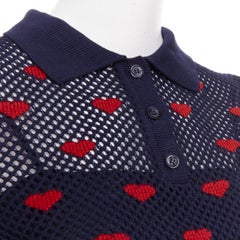 DIOR 520 Seris I Love Paris nav blue red heart knit polo shirt FR36 S